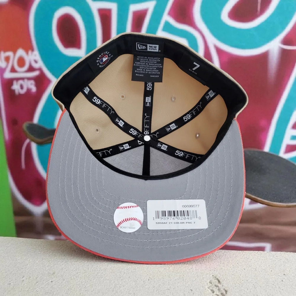 LA Dodgers New Era Beige/Coral Two-Tone Color Pack A-Frame 59Fifty Fitted Size 7 - Picture 3 of 9